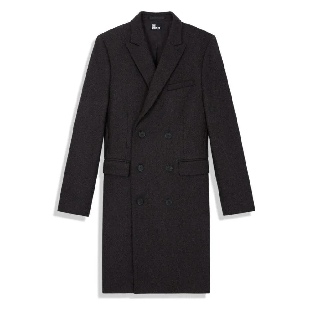 The Kooples Men's Coat Gray‎ Double-Breasted Wool Blend Size FR 46/US 36